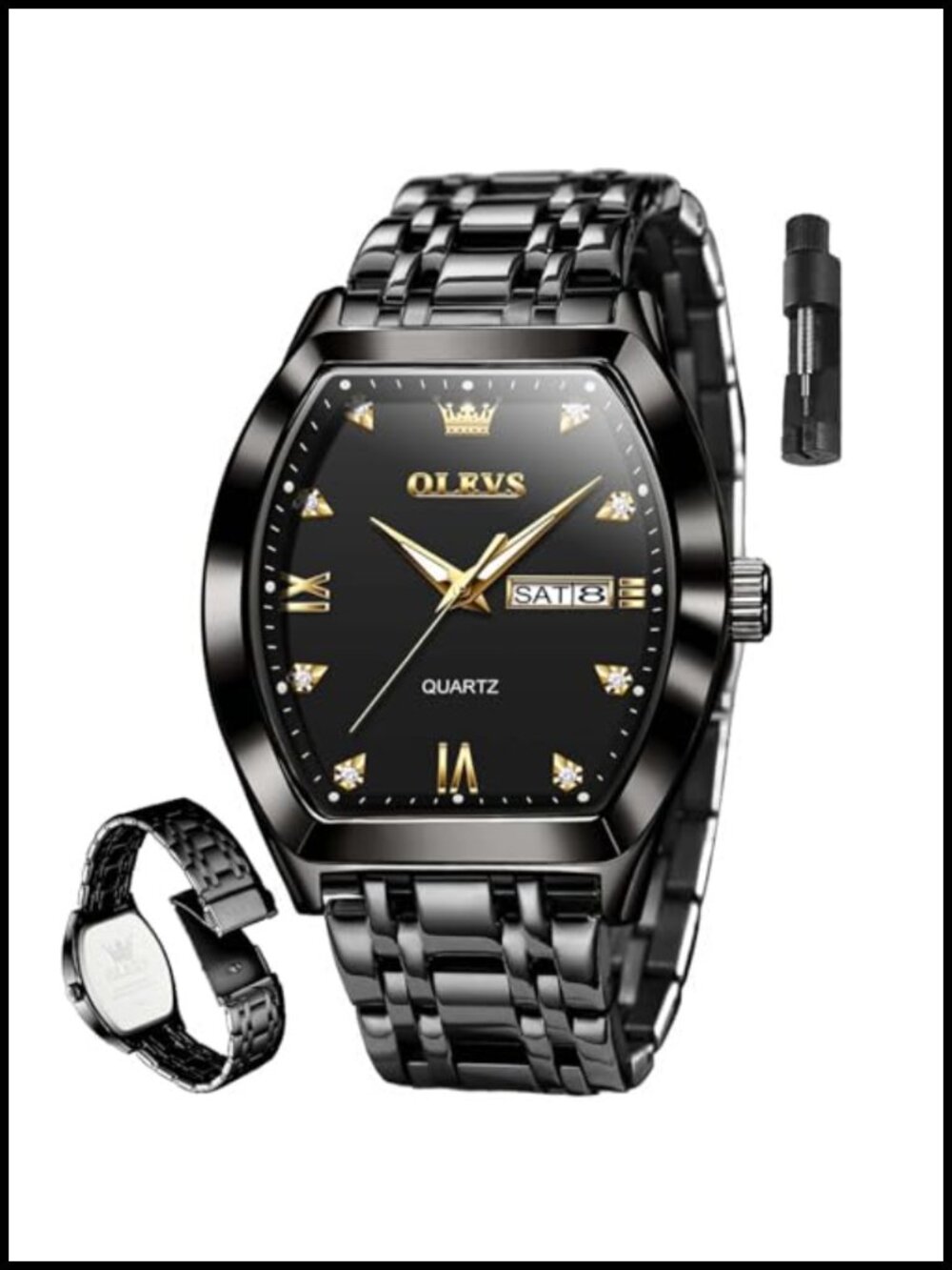 Men's Square Luxury Business Analog Quartz Stainless Steel Dress Wrist Watch